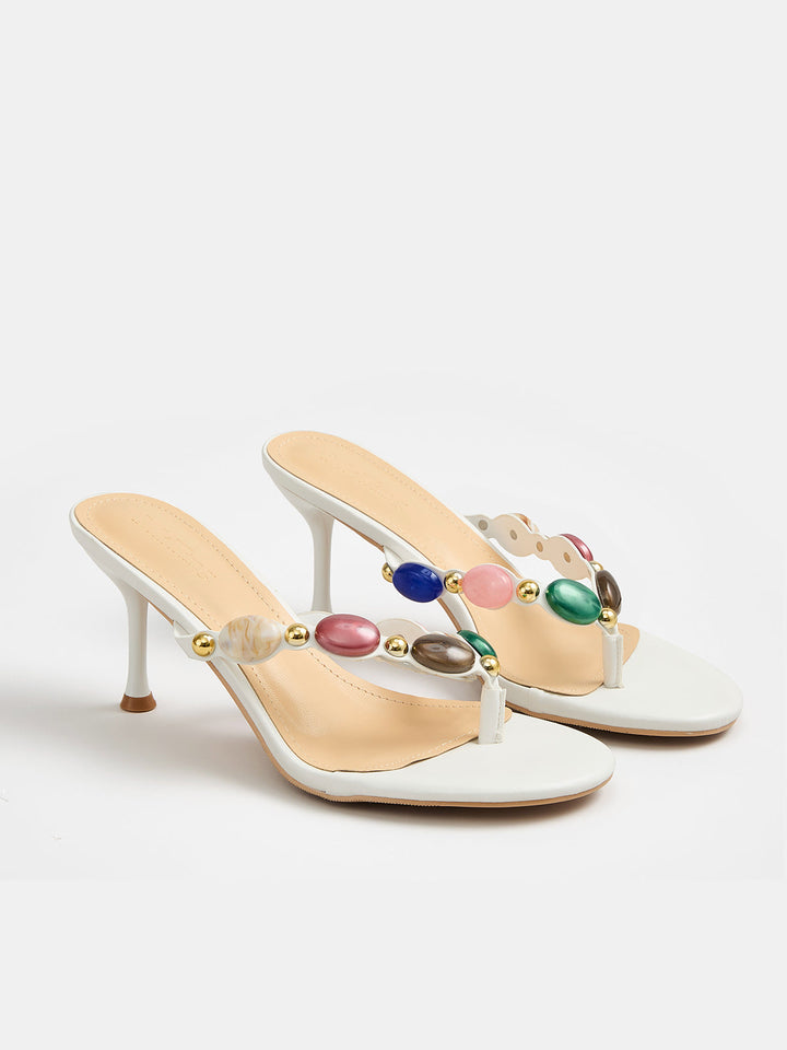 MERI | Stone Embellished Thong Heeled Sandals