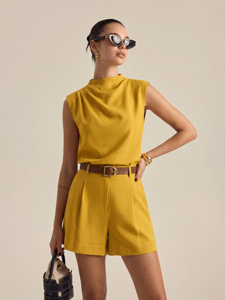 LYDIA | Draped Sleeveless Top & Belted Shorts Set