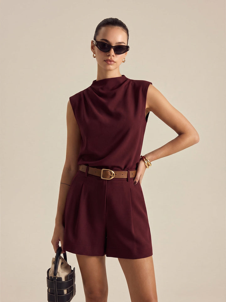 LYDIA | Draped Sleeveless Top & Belted Shorts Set