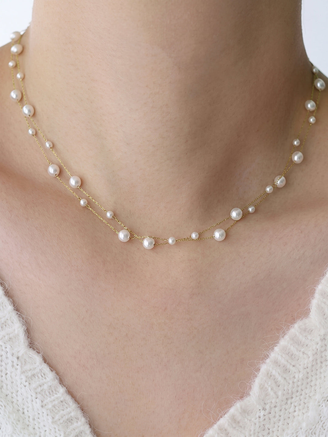 FREYA | Mixed Size Pearl Layered Necklaces