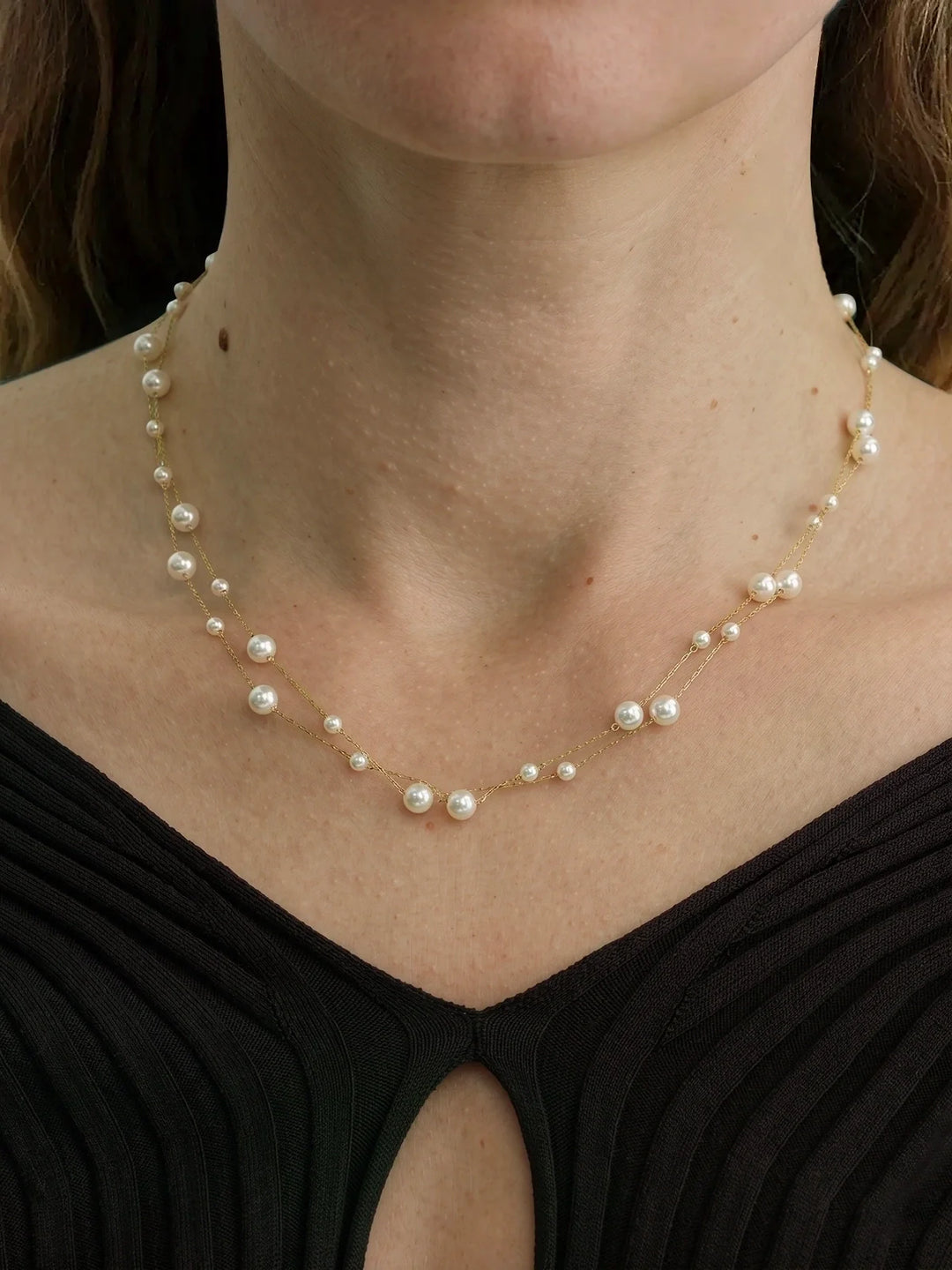 FREYA | Mixed Size Pearl Layered Necklaces