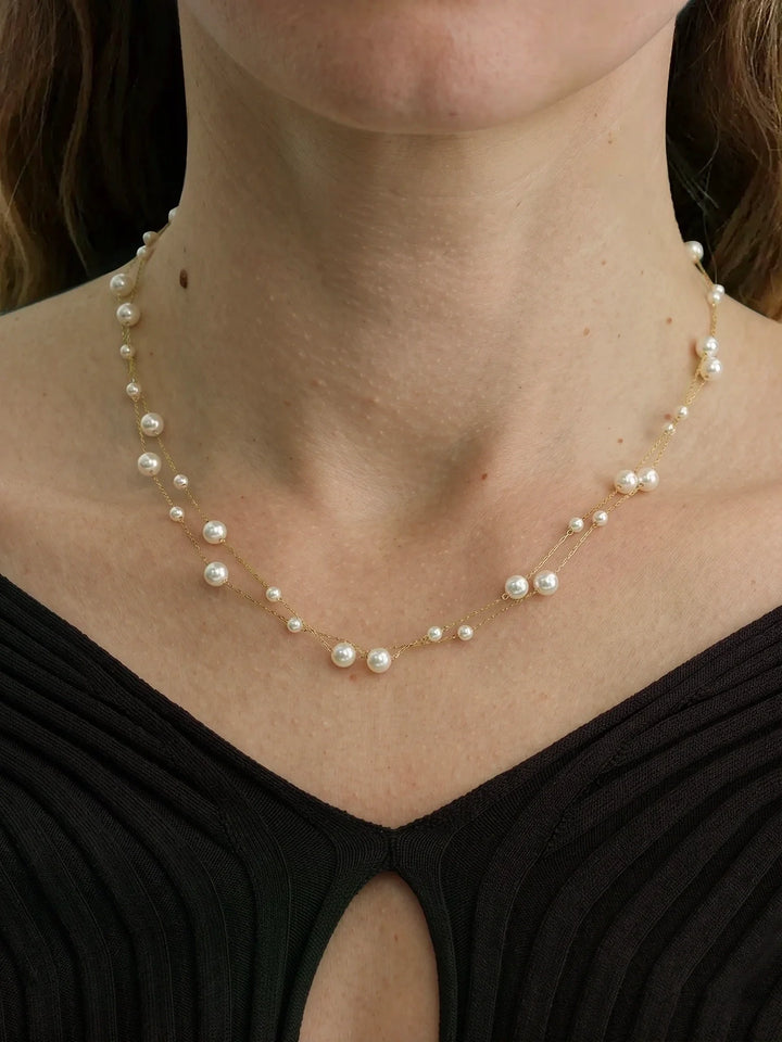 FREYA | Mixed Size Pearl Layered Necklaces
