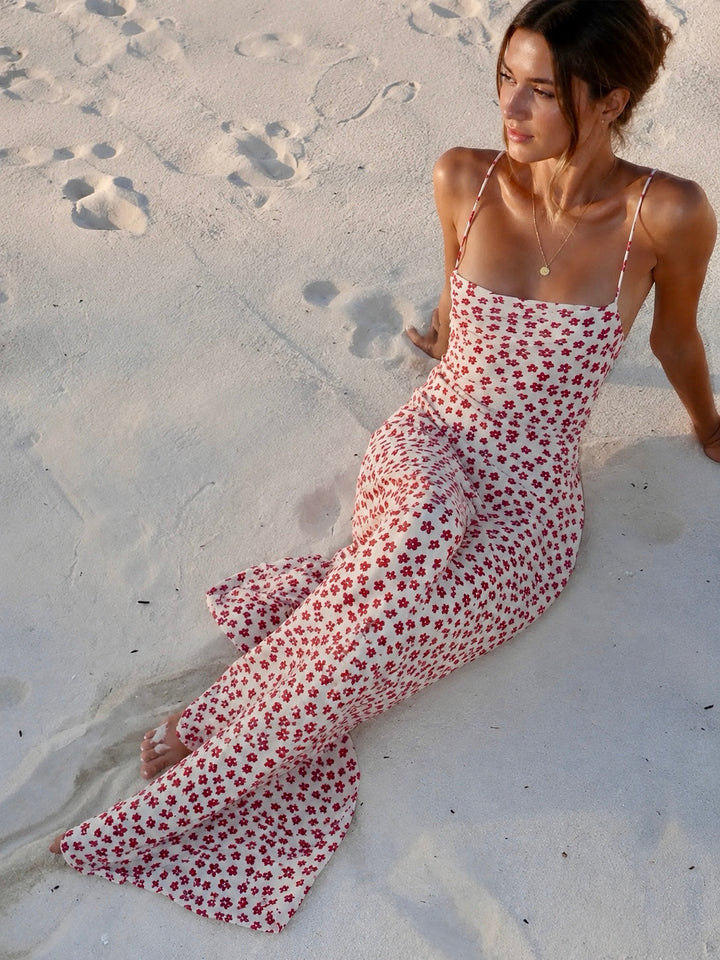 NINA | Strappy Floral Print Crisscross Flowy Long Sundress