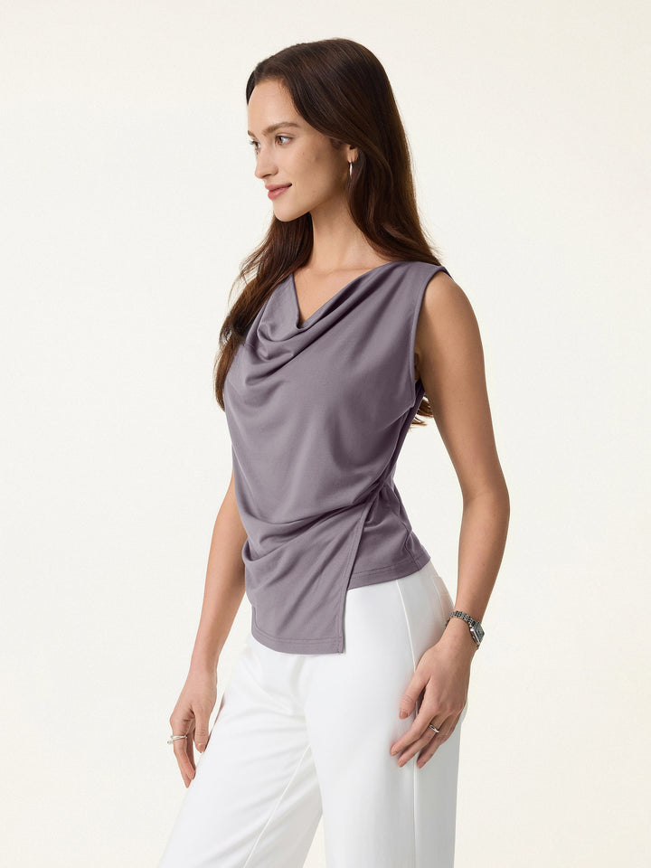 MEGAN | 2Pcs Set Cowl Asymmetrical Tucked Top & Wide Leg Pant with Pockets