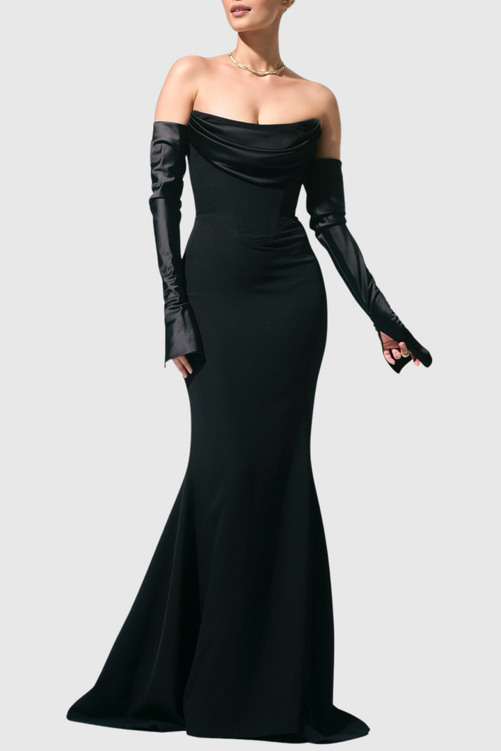 JOLIEN | Heega Off Shoulder Corset Maxi Dress - Black