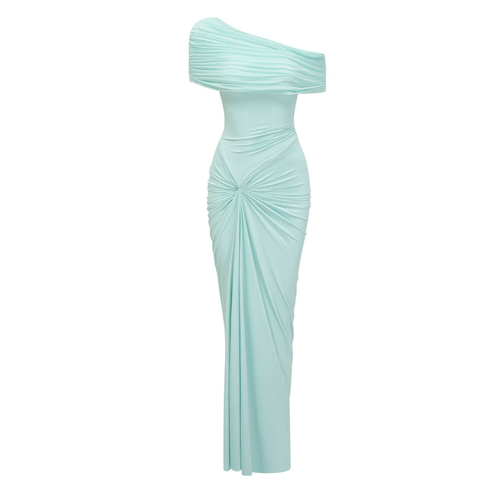 LUNA | Green Asymmetrical Gathered Maxi Dress