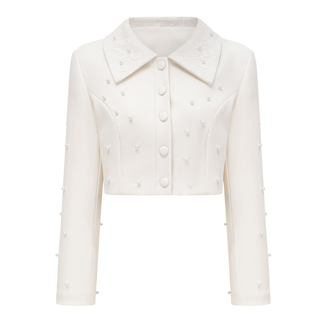 MIA| White Faux Pearl Jacket & Pleated Skirt Set