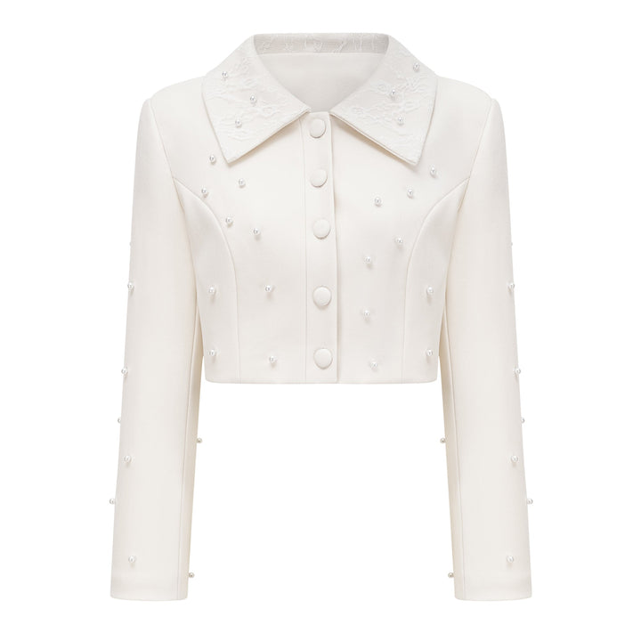MIA| White Faux Pearl Jacket & Pleated Skirt Set