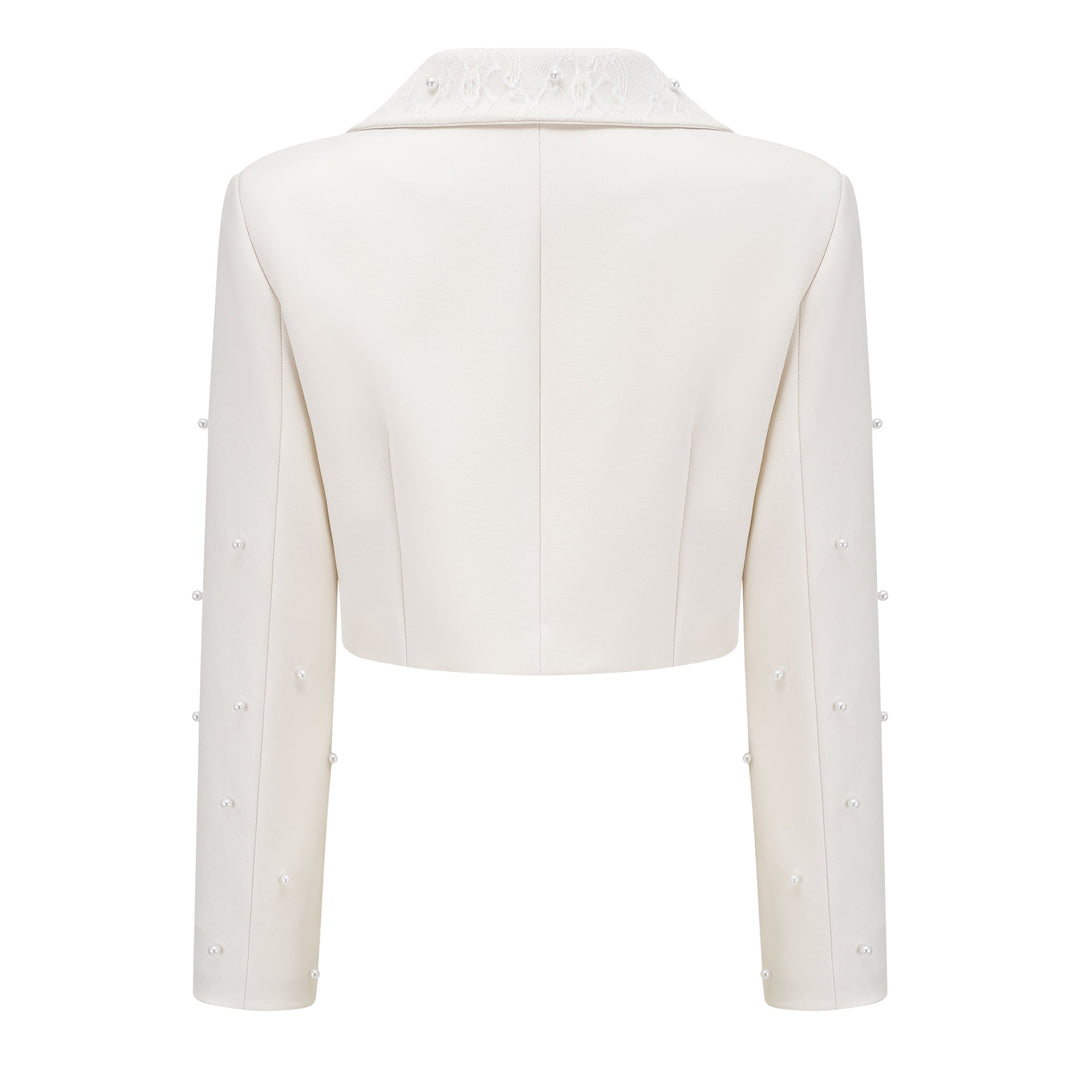 MIA| White Faux Pearl Jacket & Pleated Skirt Set