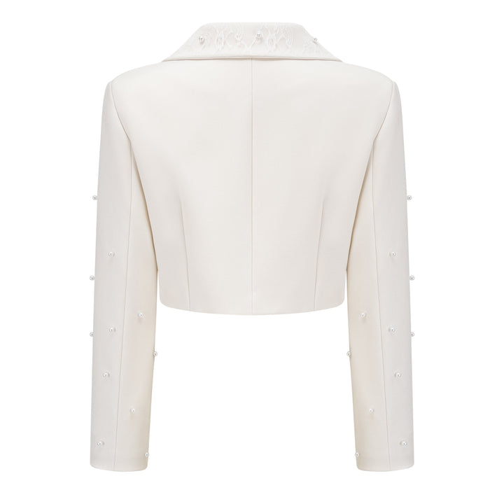MIA| White Faux Pearl Jacket & Pleated Skirt Set