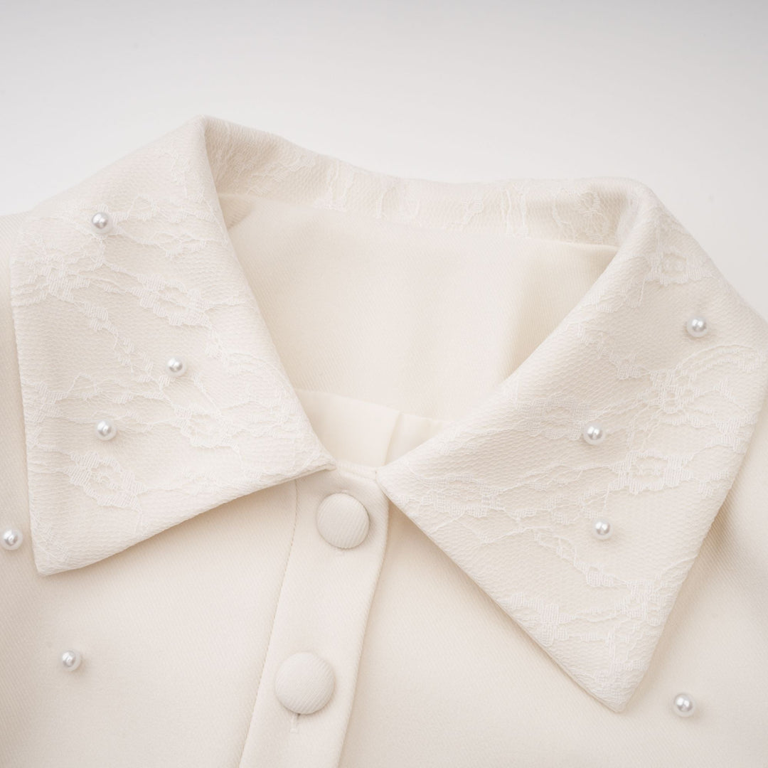 MIA| White Faux Pearl Jacket & Pleated Skirt Set
