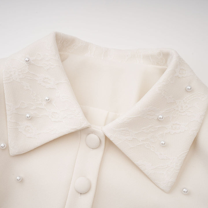 MIA| White Faux Pearl Jacket & Pleated Skirt Set