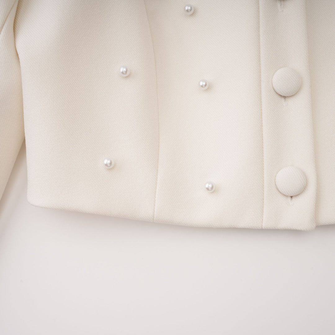 MIA| White Faux Pearl Jacket & Pleated Skirt Set