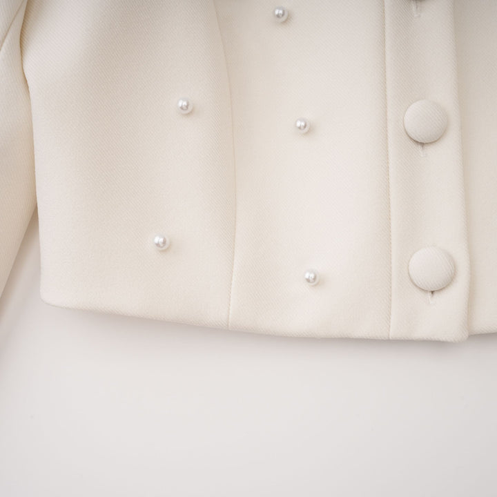 MIA| White Faux Pearl Jacket & Pleated Skirt Set