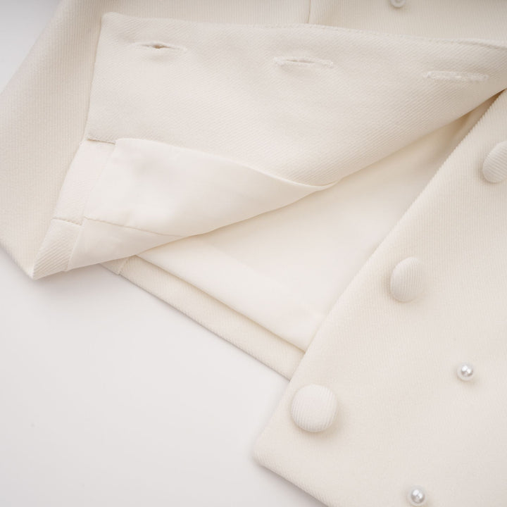MIA| White Faux Pearl Jacket & Pleated Skirt Set