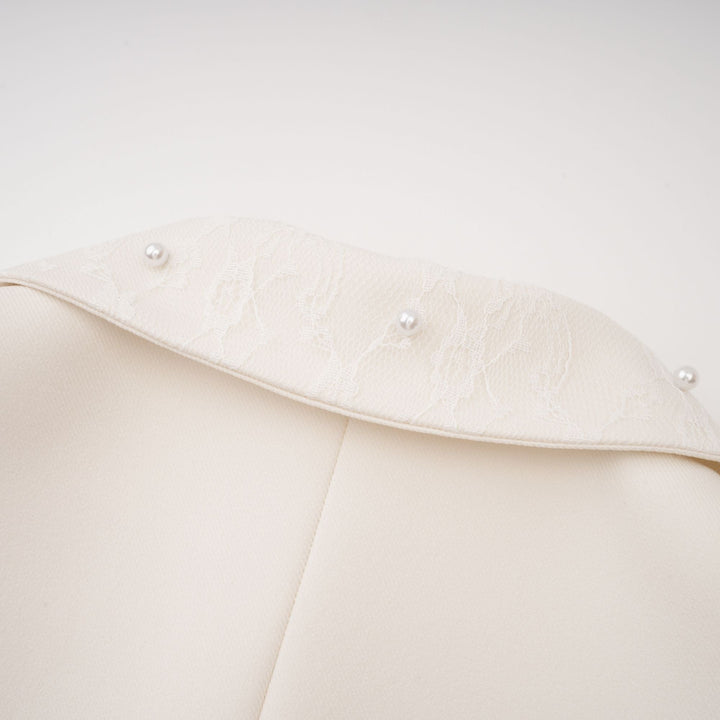 MIA| White Faux Pearl Jacket & Pleated Skirt Set
