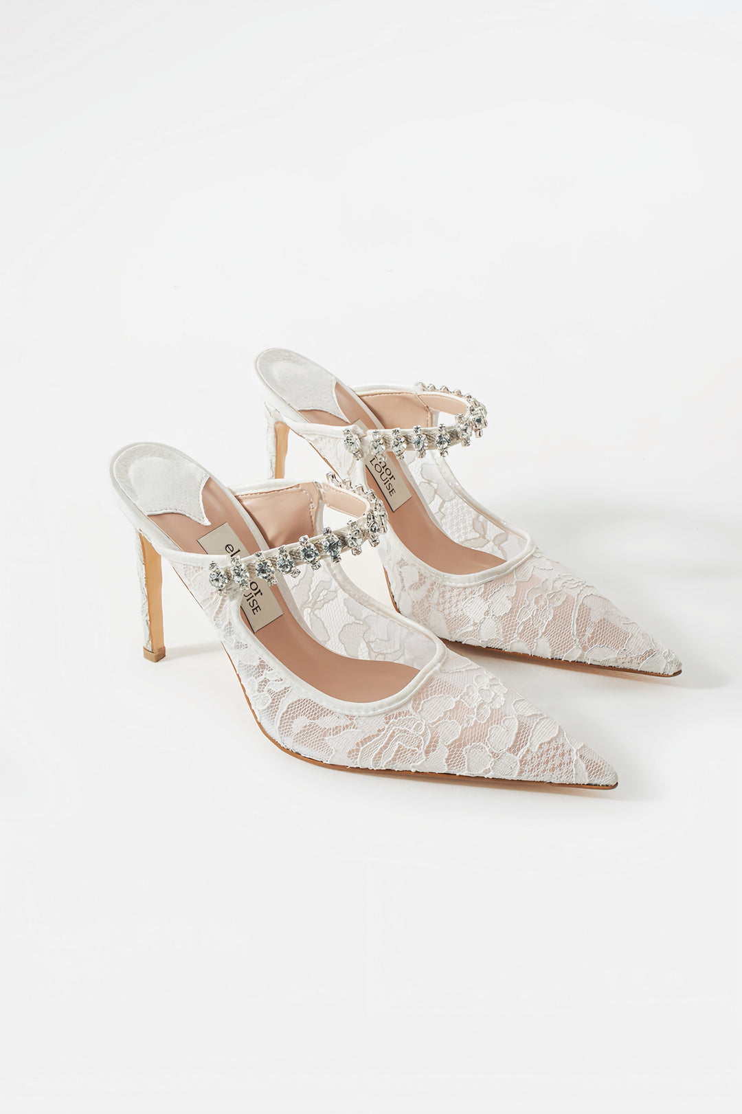ALISSA | Ivory Lace High Heels with Rhinestone Strap