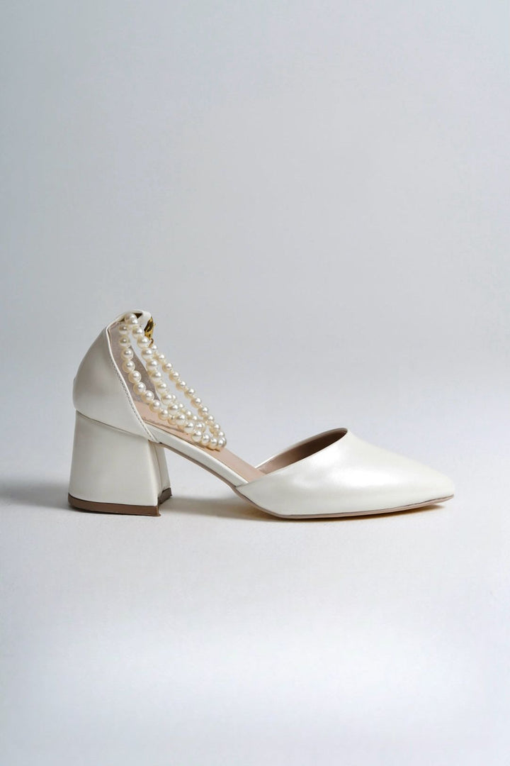 Skylar| Ivory Mid Heels with Pearls