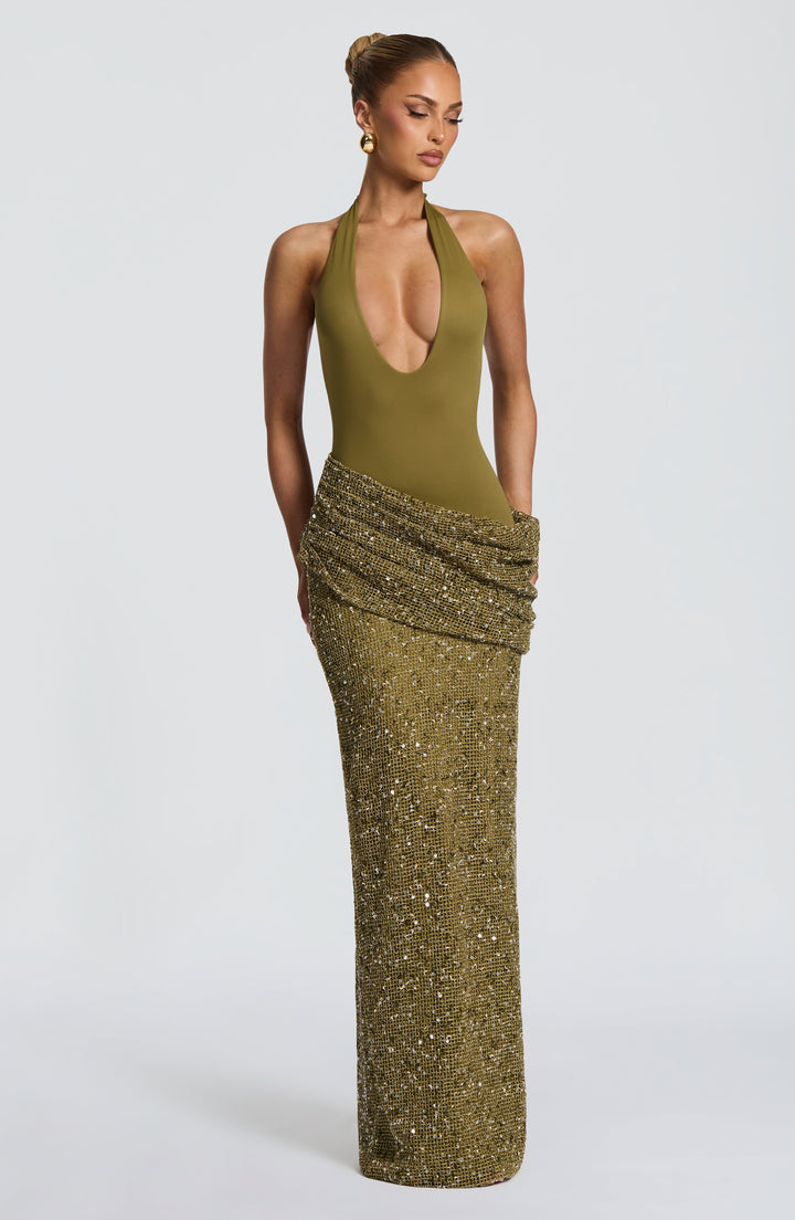 XIMENA, | Maxi Dress - Deep Olive