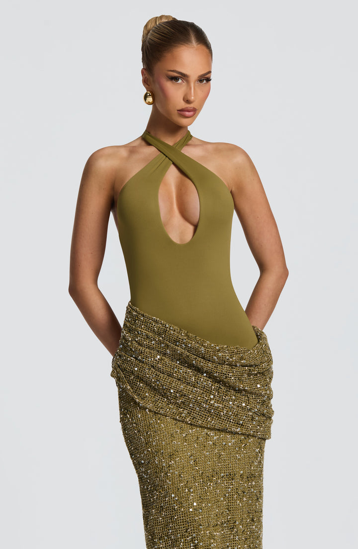 XIMENA, | Maxi Dress - Deep Olive