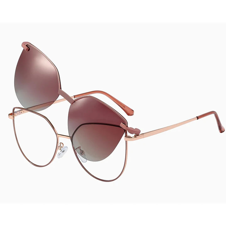 ZURIE | 2 In 1 Women's Polarized Sunglasses Round Magnetic Clip-on Trend Glasses Frames Ladies Optical Lens Dual Purpose Eyewear