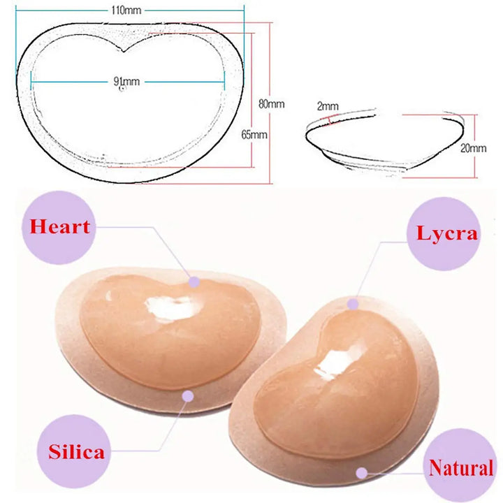 SALOME | 1Pair Chest Push Up Sticky Bra Thicker Sponge Bra Pad Breast Lift Up Enhancer Silicone Removeable Inserts Swimsuit Invisible Bra