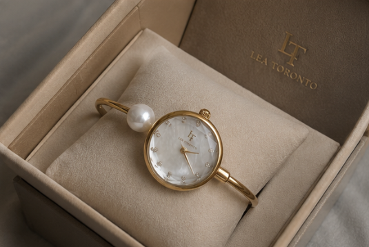 PARKER | Elegant Pearl Bracelet Watch – Gold Bangle Watch with Mother of Pearl Dial