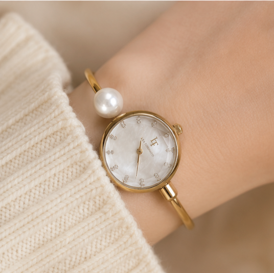PARKER | Elegant Pearl Bracelet Watch – Gold Bangle Watch with Mother of Pearl Dial