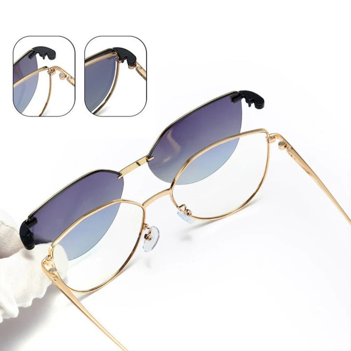 ZURIE | 2 In 1 Women's Polarized Sunglasses Round Magnetic Clip-on Trend Glasses Frames Ladies Optical Lens Dual Purpose Eyewear