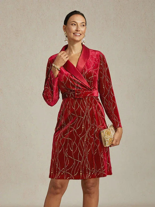 SYLVIA | Velvet Blazer Dress with Satin Lapels and Belt