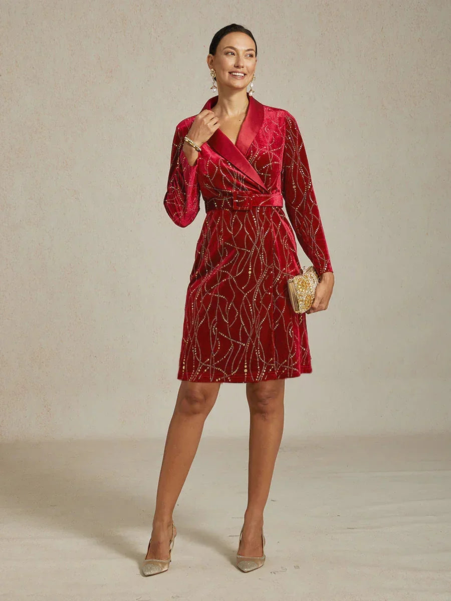 SYLVIA | Velvet Blazer Dress with Satin Lapels and Belt