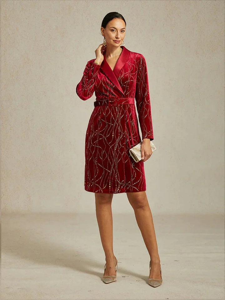SYLVIA | Velvet Blazer Dress with Satin Lapels and Belt