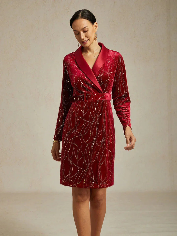 SYLVIA | Velvet Blazer Dress with Satin Lapels and Belt