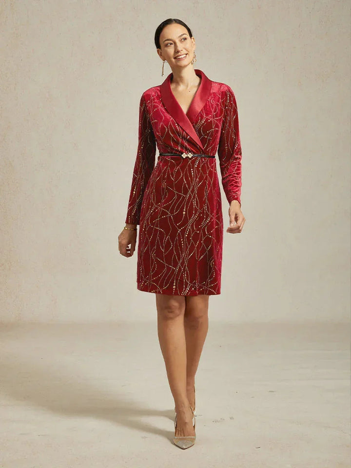 SYLVIA | Velvet Blazer Dress with Satin Lapels and Belt