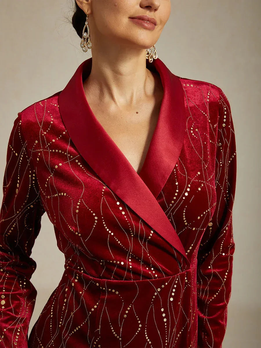 SYLVIA | Velvet Blazer Dress with Satin Lapels and Belt