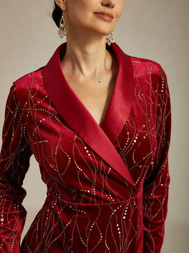 SYLVIA | Velvet Blazer Dress with Satin Lapels and Belt