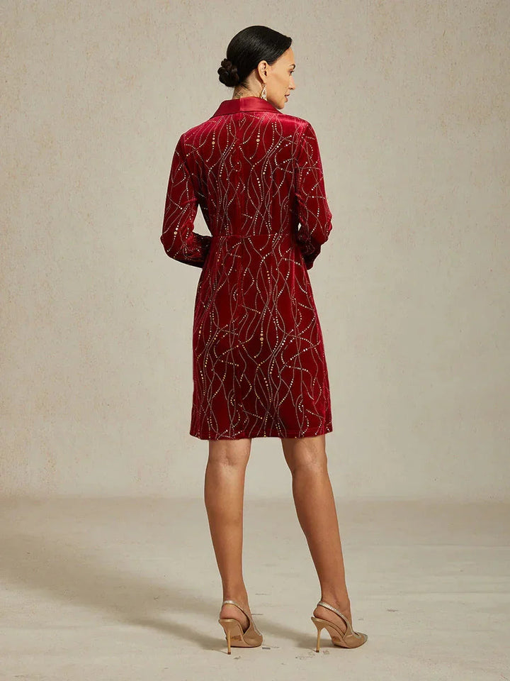 SYLVIA | Velvet Blazer Dress with Satin Lapels and Belt