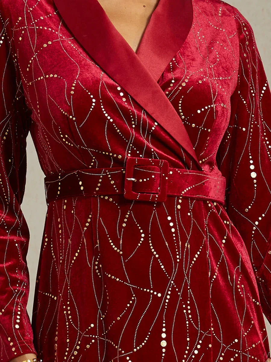 SYLVIA | Velvet Blazer Dress with Satin Lapels and Belt