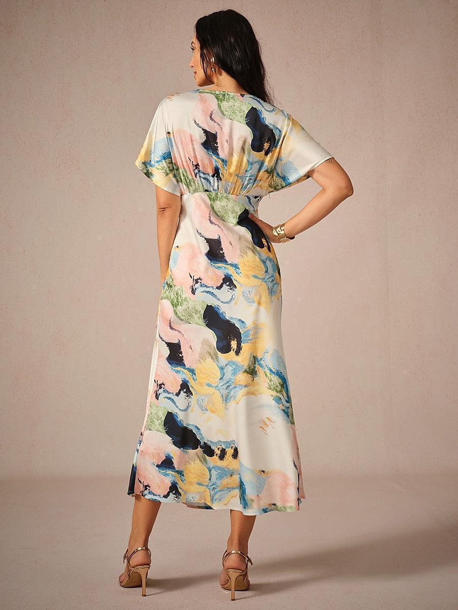 JOLIEN | Satijn Tie-dye Marmerprint Maxi-jurk