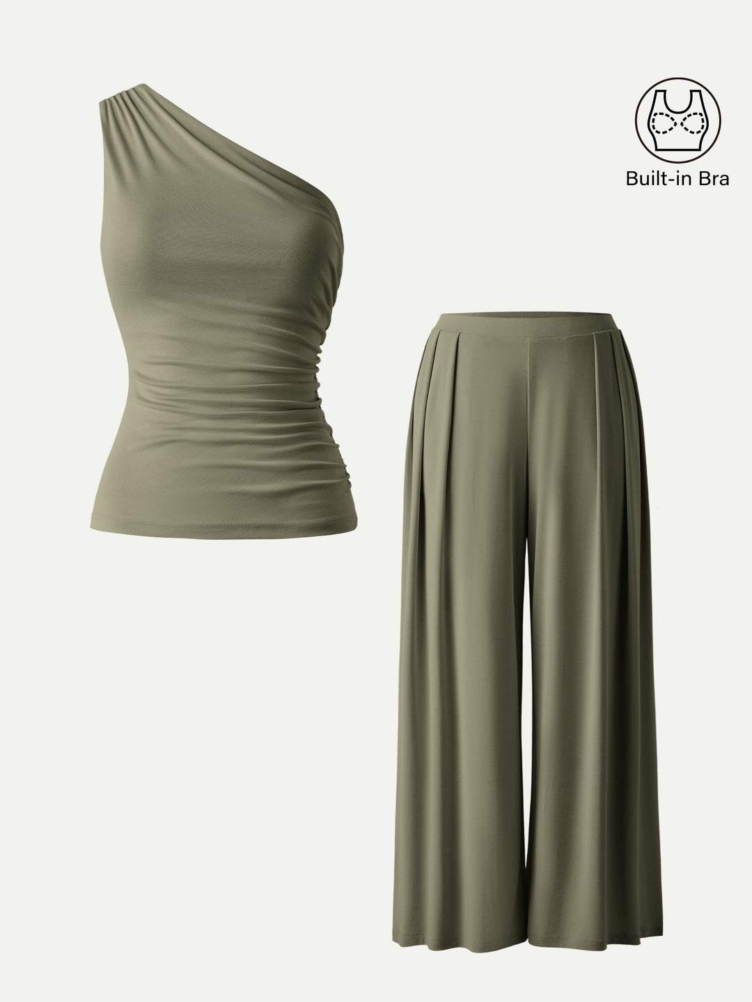 MARIA | 2Pcs Set Regular Wide Leg Palazzo Pant with Pockets & Ruched Bra Tank
