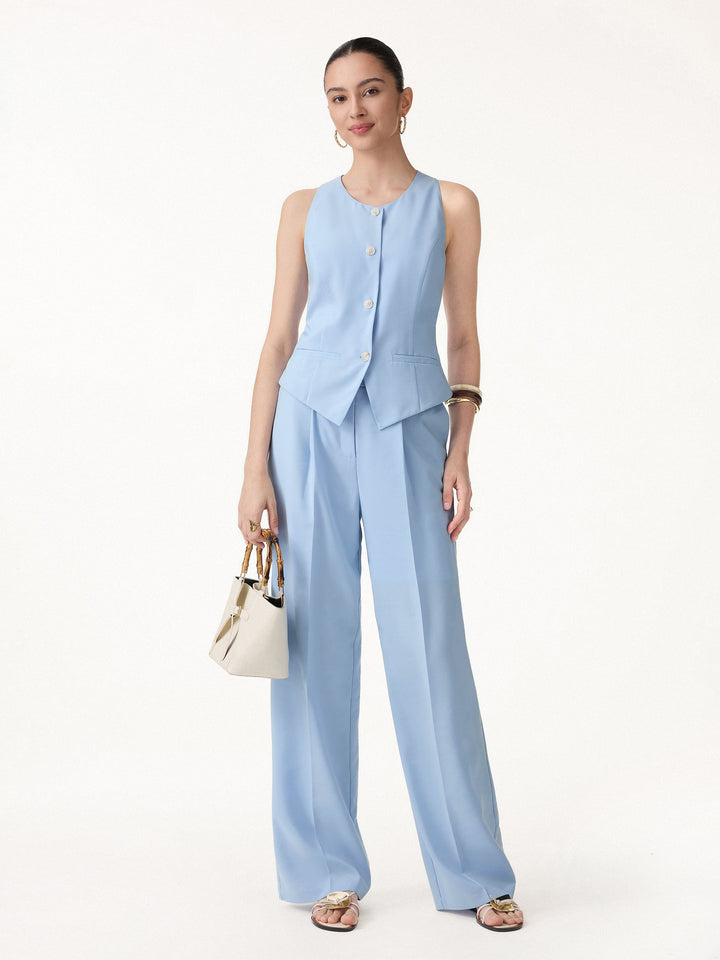 LAUREN | 2Pcs Set Waistcoat with Pockets & Wide Leg Pant