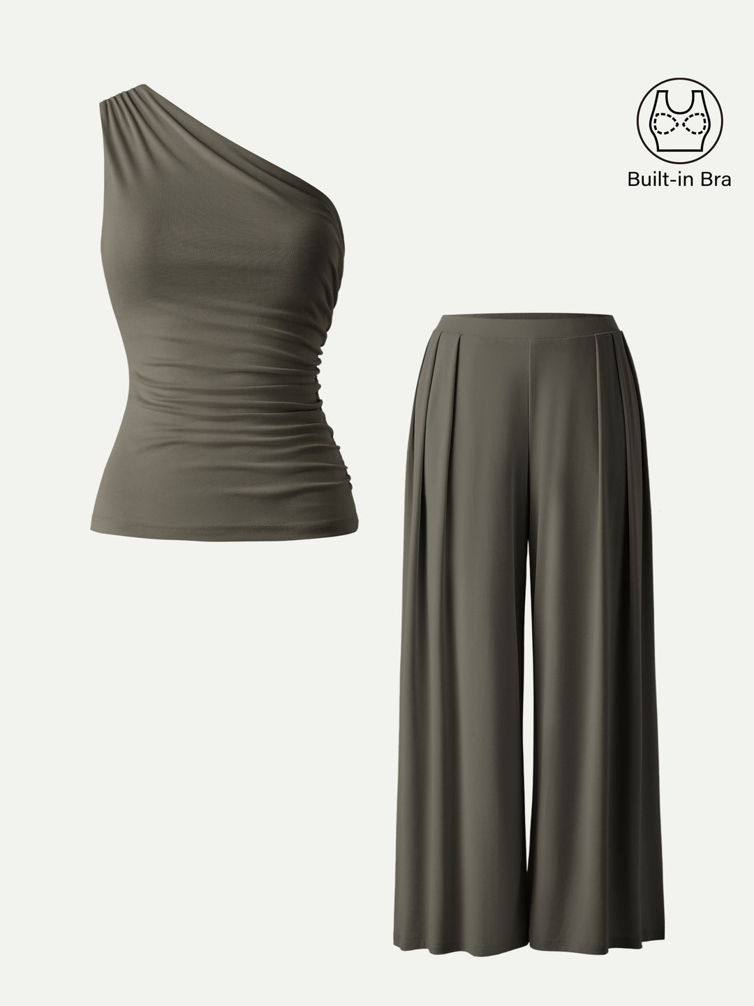 MARIA | 2Pcs Set Regular Wide Leg Palazzo Pant with Pockets & Ruched Bra Tank