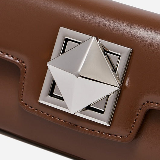 EVANGELINE | Minimalist Smooth Genuine Leather Silver Buckle Baguette Bag
