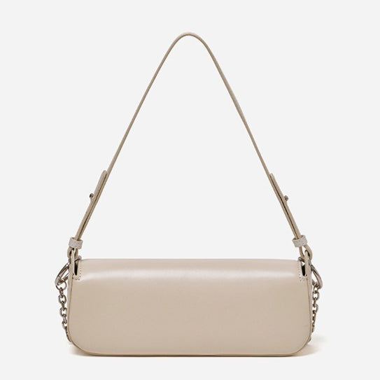 EVANGELINE | Minimalist Smooth Genuine Leather Silver Buckle Baguette Bag