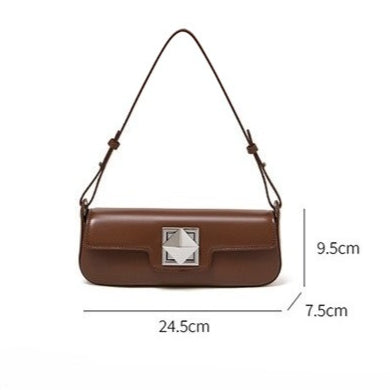 EVANGELINE | Minimalist Smooth Genuine Leather Silver Buckle Baguette Bag