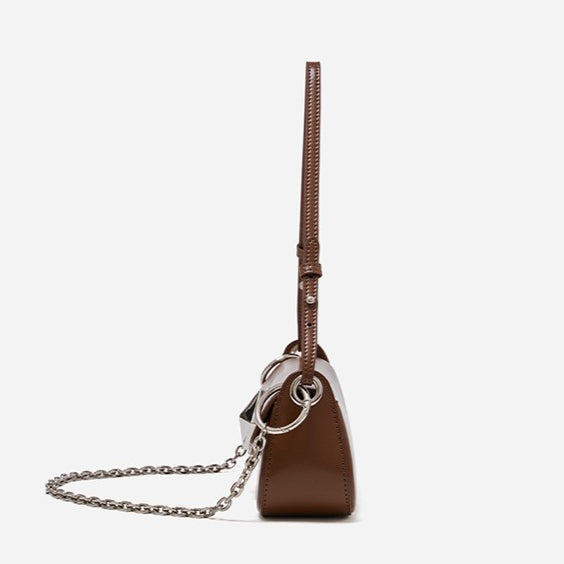 EVANGELINE | Minimalist Smooth Genuine Leather Silver Buckle Baguette Bag