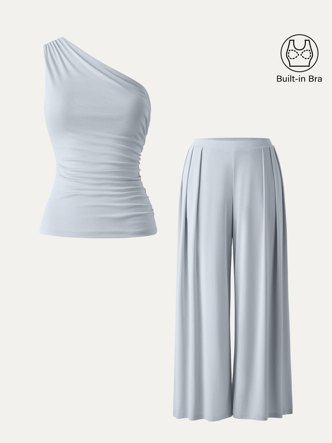 MARIA | 2Pcs Set Regular Wide Leg Palazzo Pant with Pockets & Ruched Bra Tank