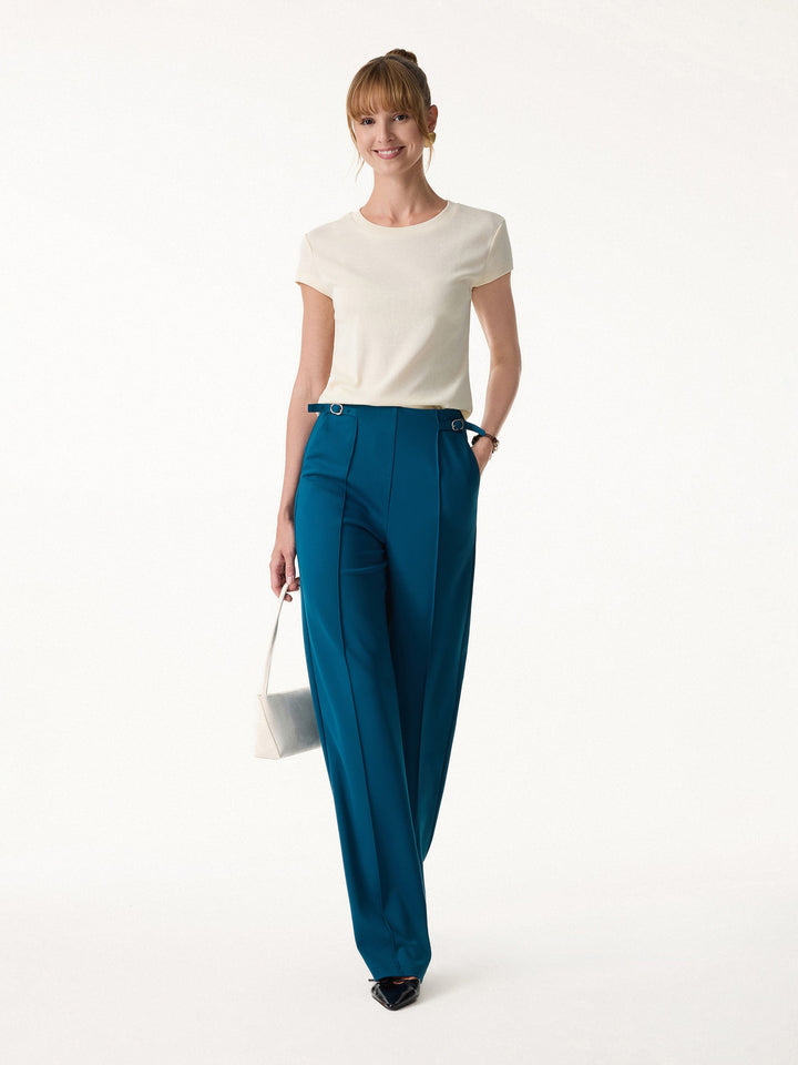ALIYA | 2Pcs Set Square Neck Waistcoat with Pockets & Wide Leg Ankled Pant