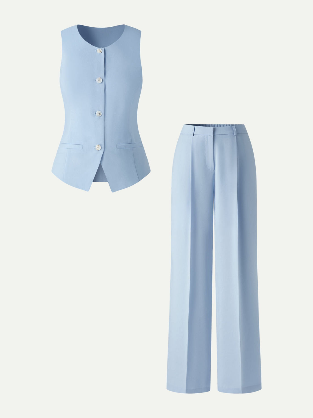 LAUREN | 2Pcs Set Waistcoat with Pockets & Wide Leg Pant