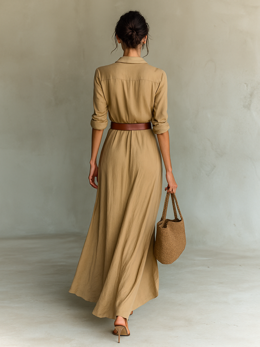 Lily | Single Breasted Long Sleeve Belted Maxi Dress